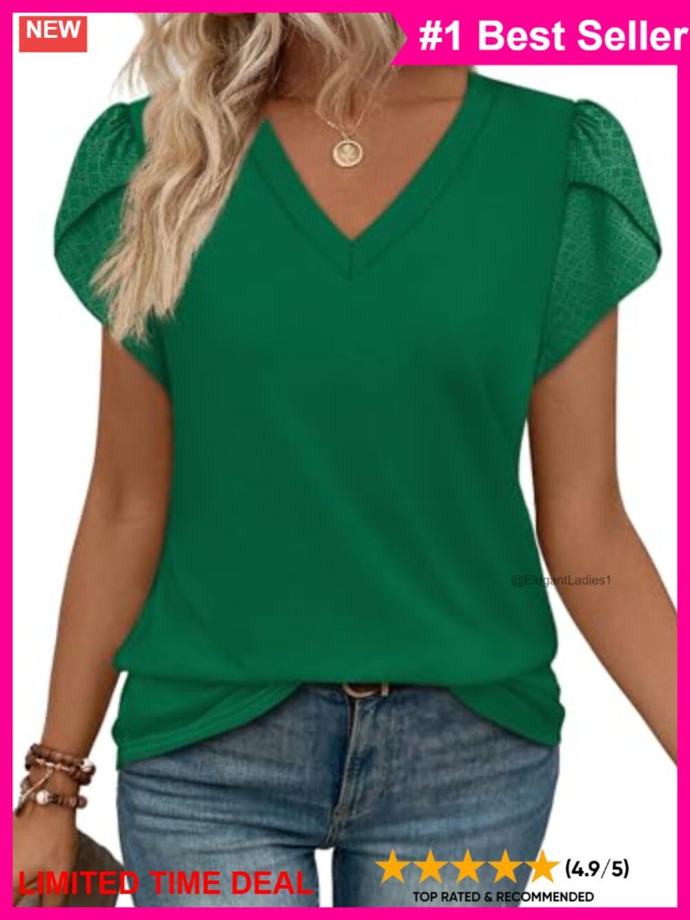 Womens Petal Sleeve V-Neck Dressy Casual Top Lace Business Work Blouse